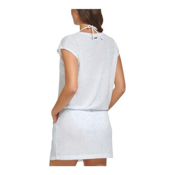 Tommy Hilfiger Women’s Drawstring Cover-Up Dress Soft White Multi Size S/M - Picture 3 of 4